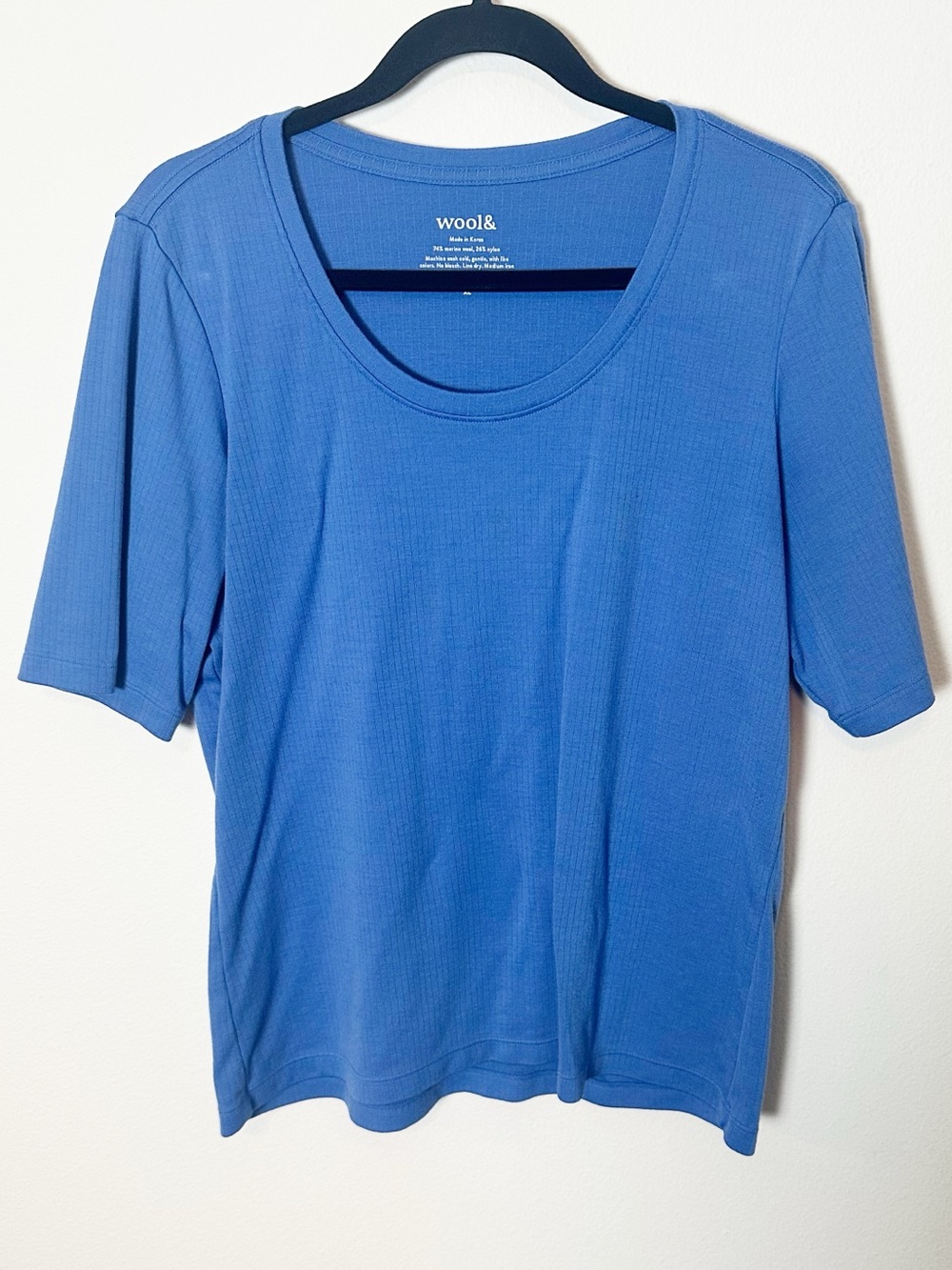 Wool& Celine Rib Elbow Sleeve Tee Cornflower Blue Extra Large